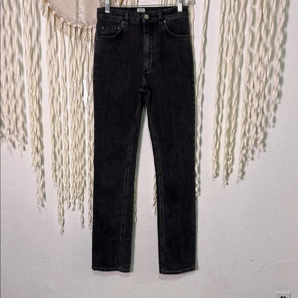 Toteme High Rise Black Washed Denim Straight Leg Jeans Size 28 - Picture 2 of 10
